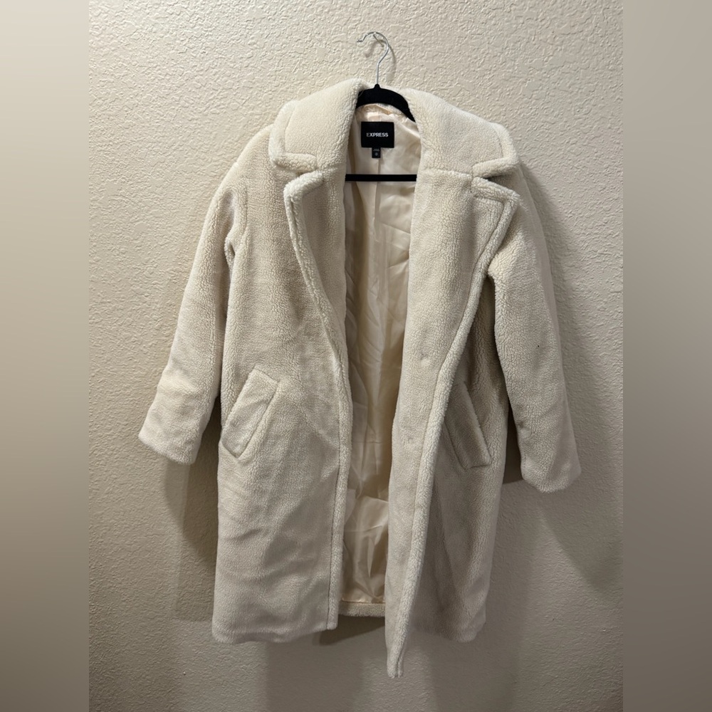 Express Teddy Long Cream Coat